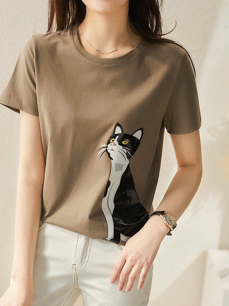 レトロ チャーミング  若見え カートゥーン 猫柄 レディース トップス Tシャツ