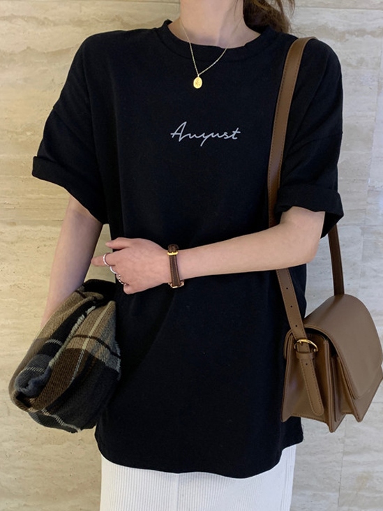 全4色 プルオーバー ロング 半袖 アルファベット Tシャツ