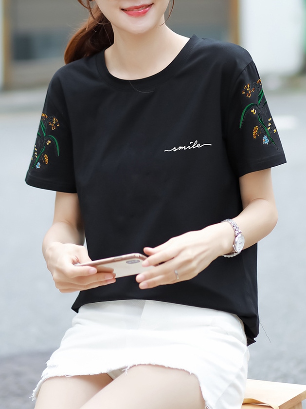 好感度UP 刺繍 半袖 シンプル カジュアル Tシャツ