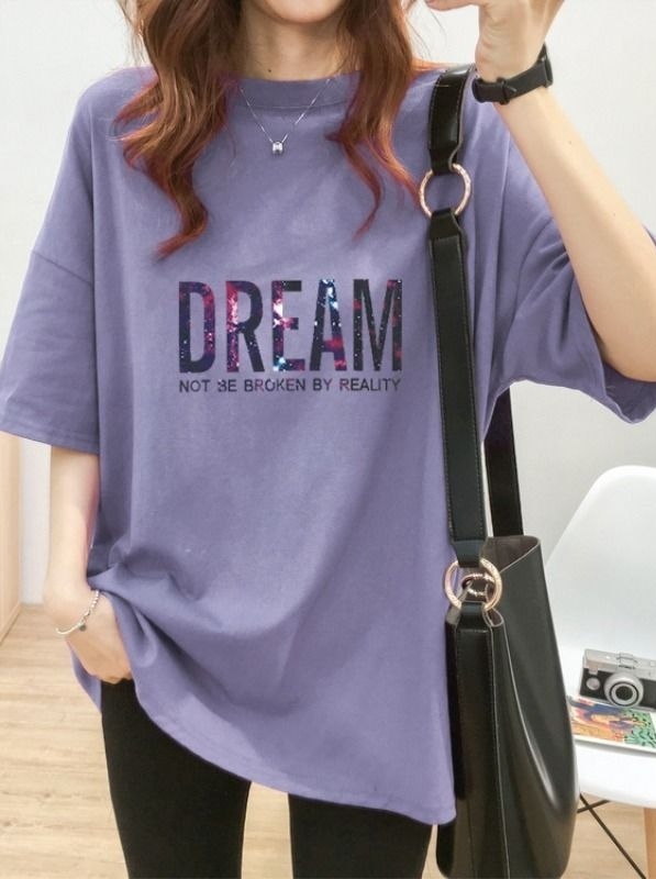 着回し力抜群 プルオーバー アルファベット プリント ショート丈 Tシャツ