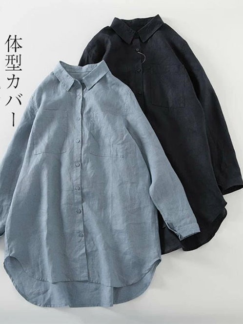 【お買い得】Basic日常簡約 通勤/OL 無地 折り襟  シングルブレストシャツ