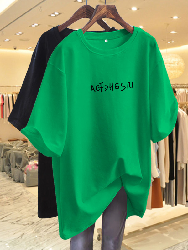 欠かせない アルファベット 伸縮性あり ラウンドネック Tシャツ