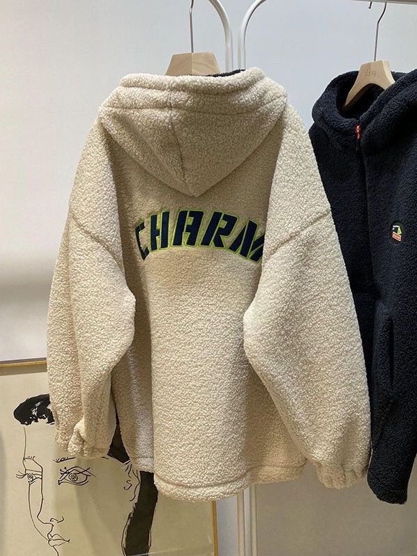 新作登場 アルファベット 長袖 刺繍 フード付き 切り替え シンプル カーディガン